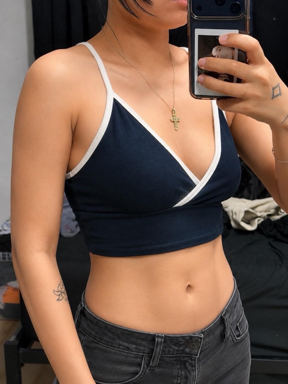 Brandy Melville Black Bralette with Light Gray Contrast Trim